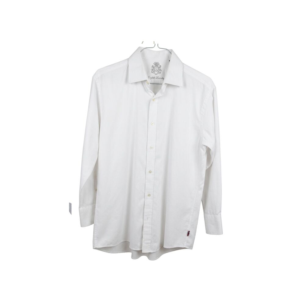 English Laundry White Jacquard Dress Shirt Men Long Sleeve Geometric Textured